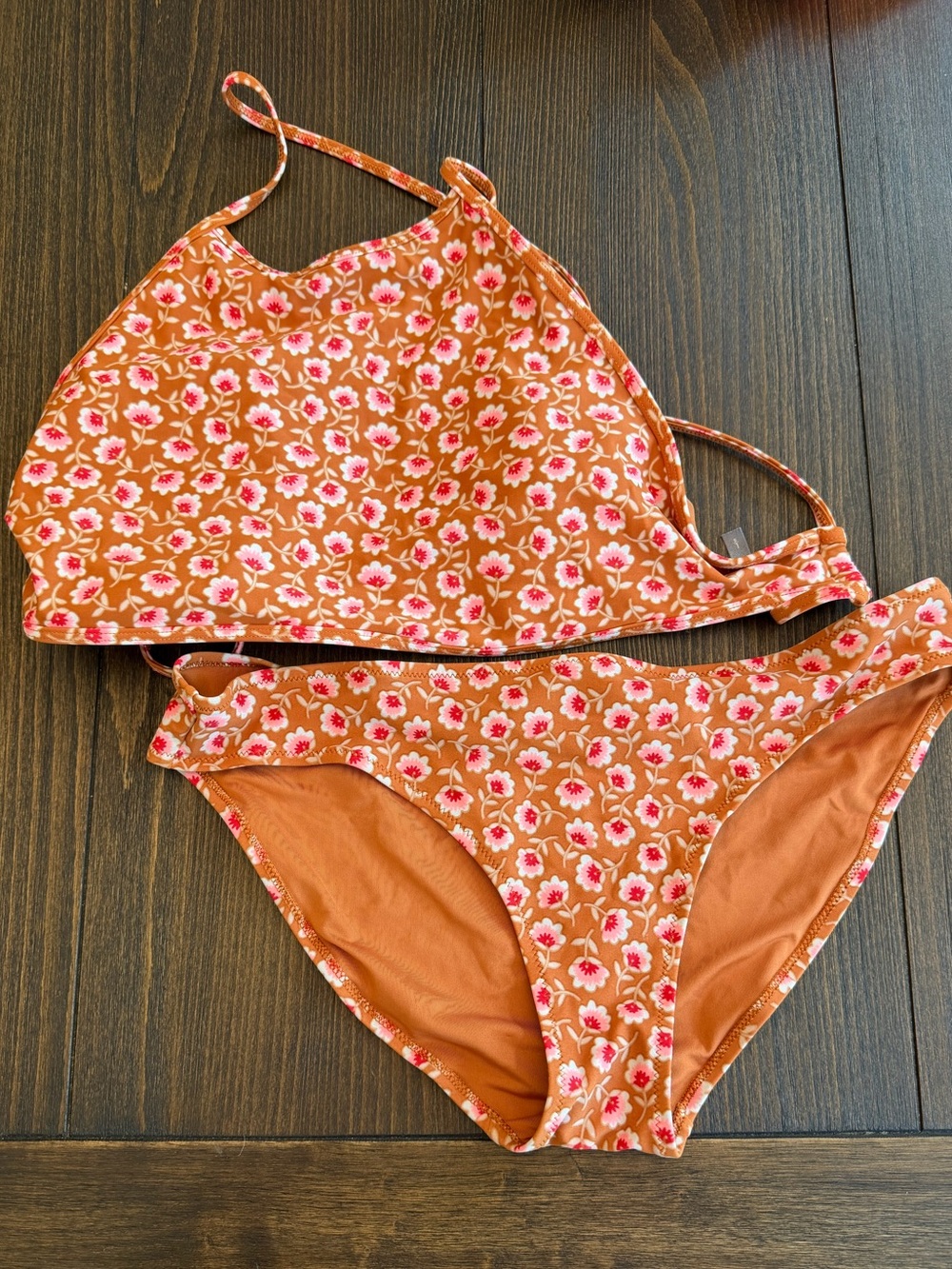 Aerie Swimsuit Bikini Set Size Large Floral Brown Tan